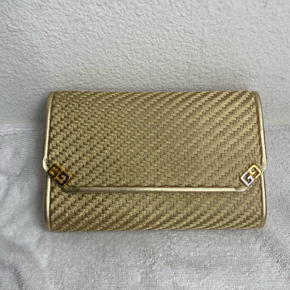 Vintage Gucci Women Metallic Gold Woven Clutch Shoulder Chain Bag Luxury Classic - Picture 2 of 16